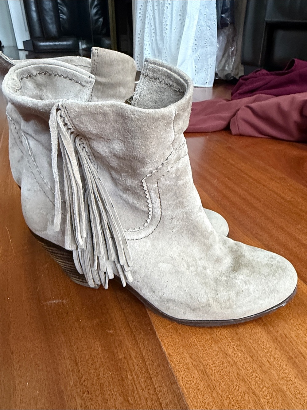 Sam Edelman Grey  Fringe Ankle Boots